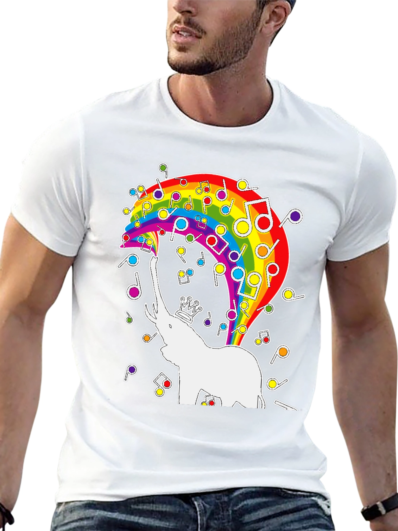 Rainbow Elephant Music Notes Graphic Tee