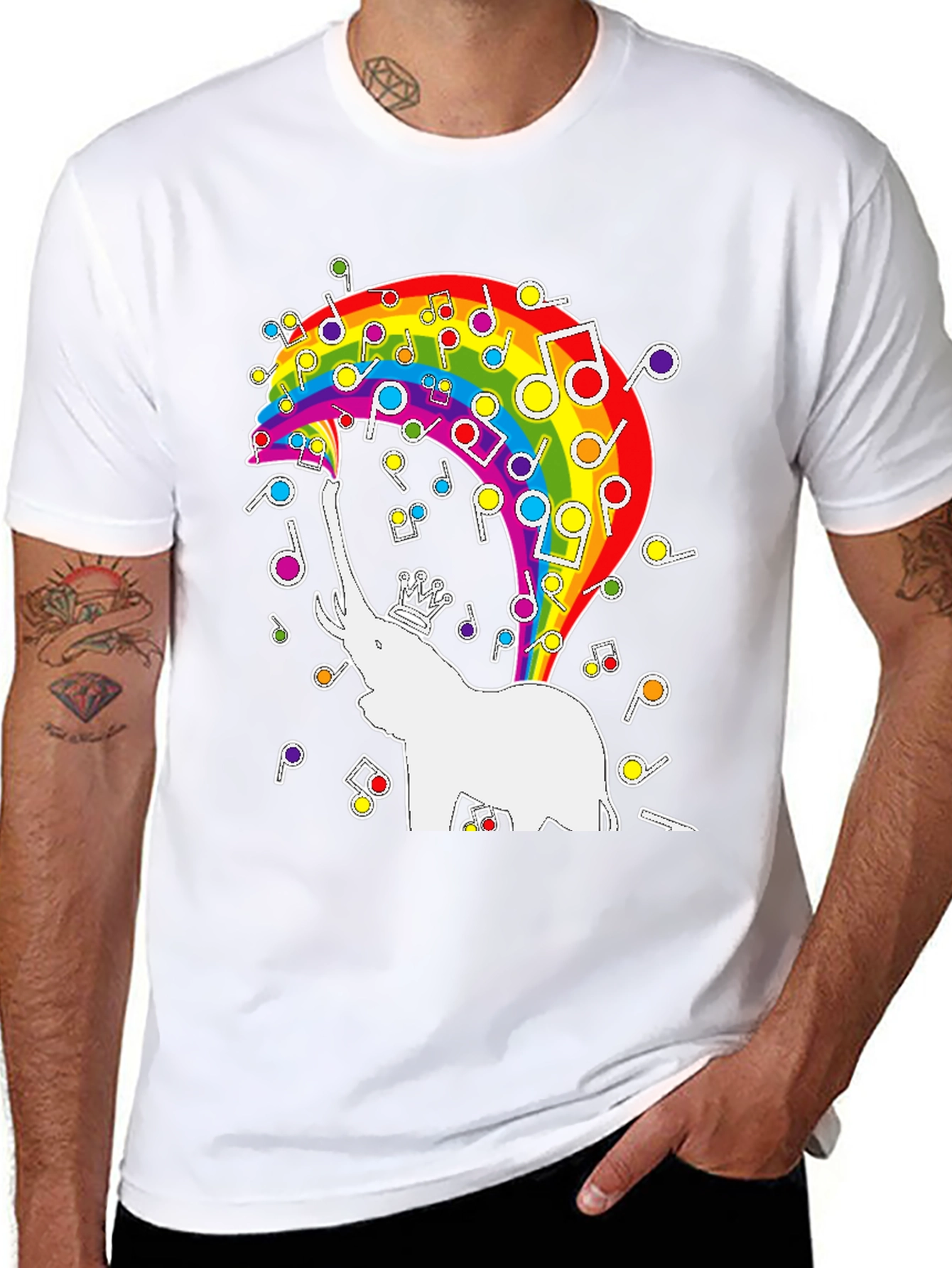 Rainbow Elephant Music Notes Graphic Tee