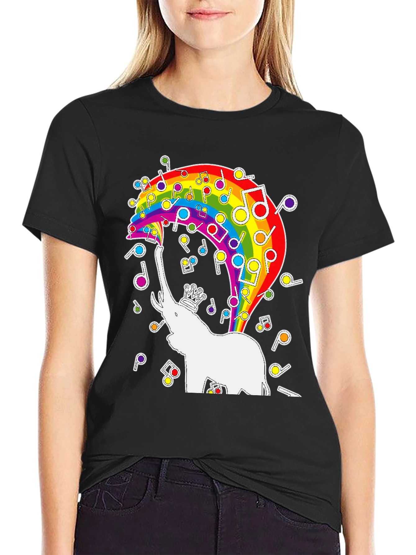Rainbow Elephant Music Notes Graphic Tee