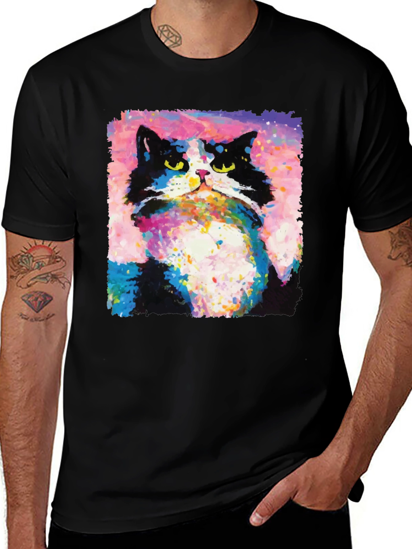 Abstract Cat Graphic Print Crew Neck T-Shirt
