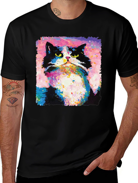 Abstract Cat Graphic Print Crew Neck T-Shirt