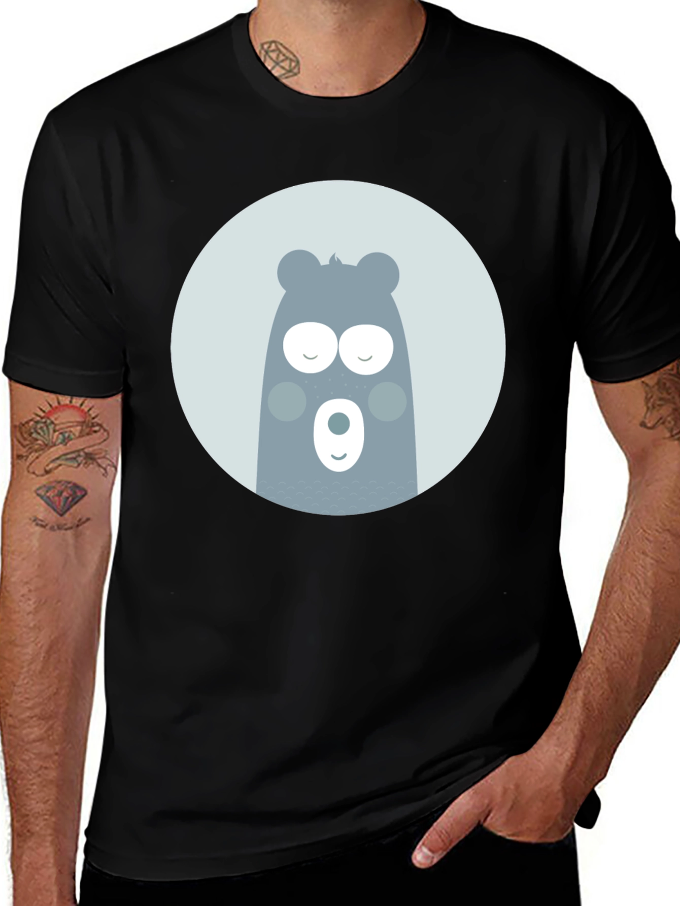 Cute Bear Graphic Black T-Shirt