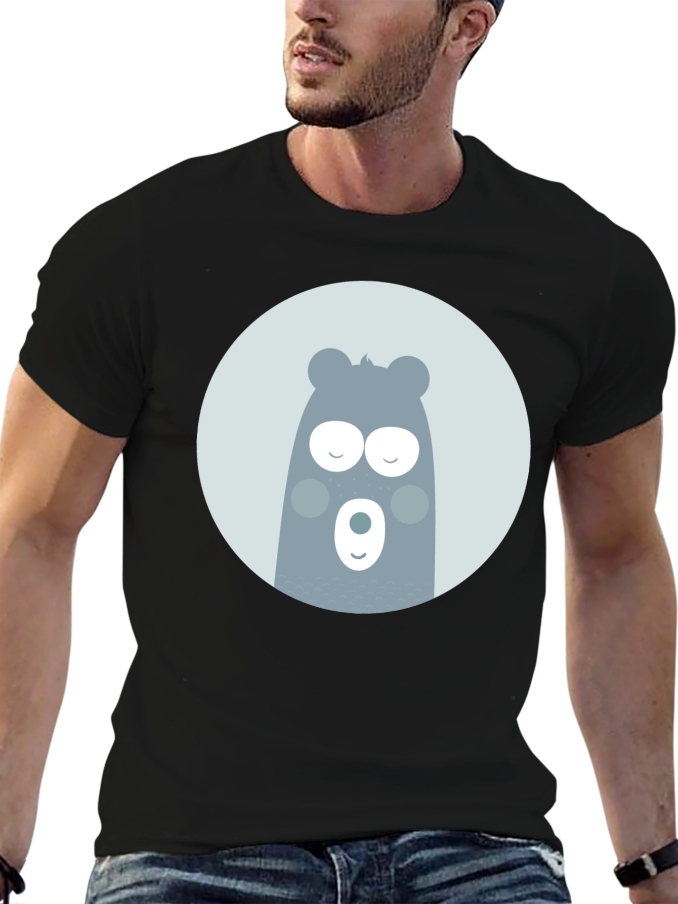 Cute Bear Graphic Black T-Shirt