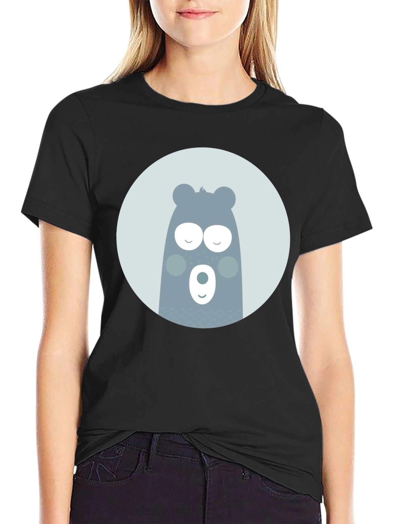 Cute Bear Graphic Black T-Shirt