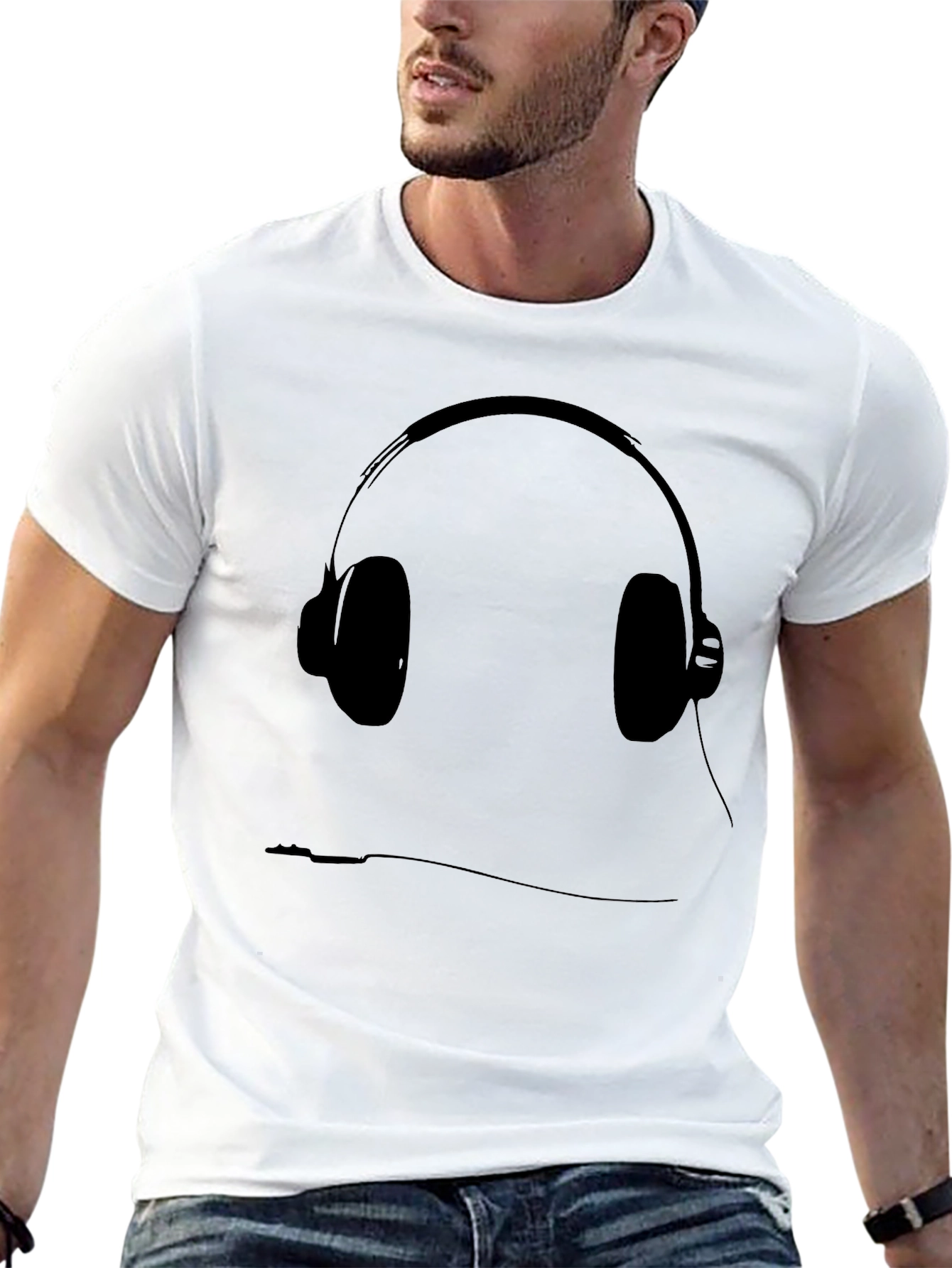 Black T-Shirt with Headphone Graphic