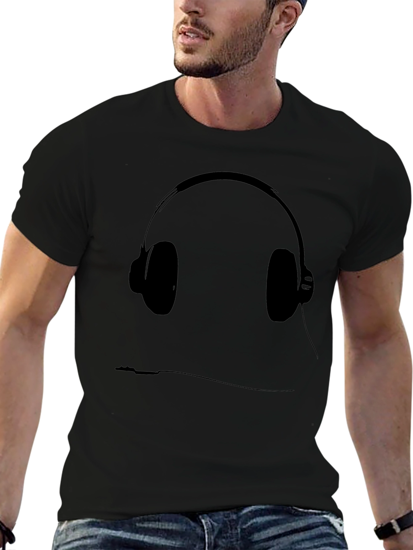 Black T-Shirt with Headphone Graphic