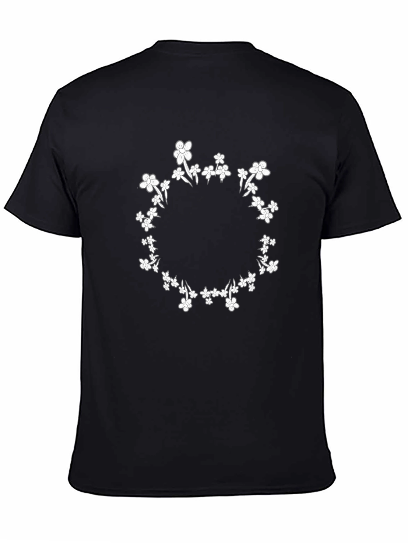 Floral Wreath Graphic Tee - Stylish Black T-Shirt