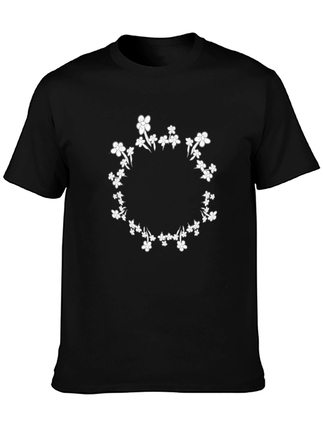Floral Wreath Graphic Tee - Stylish Black T-Shirt