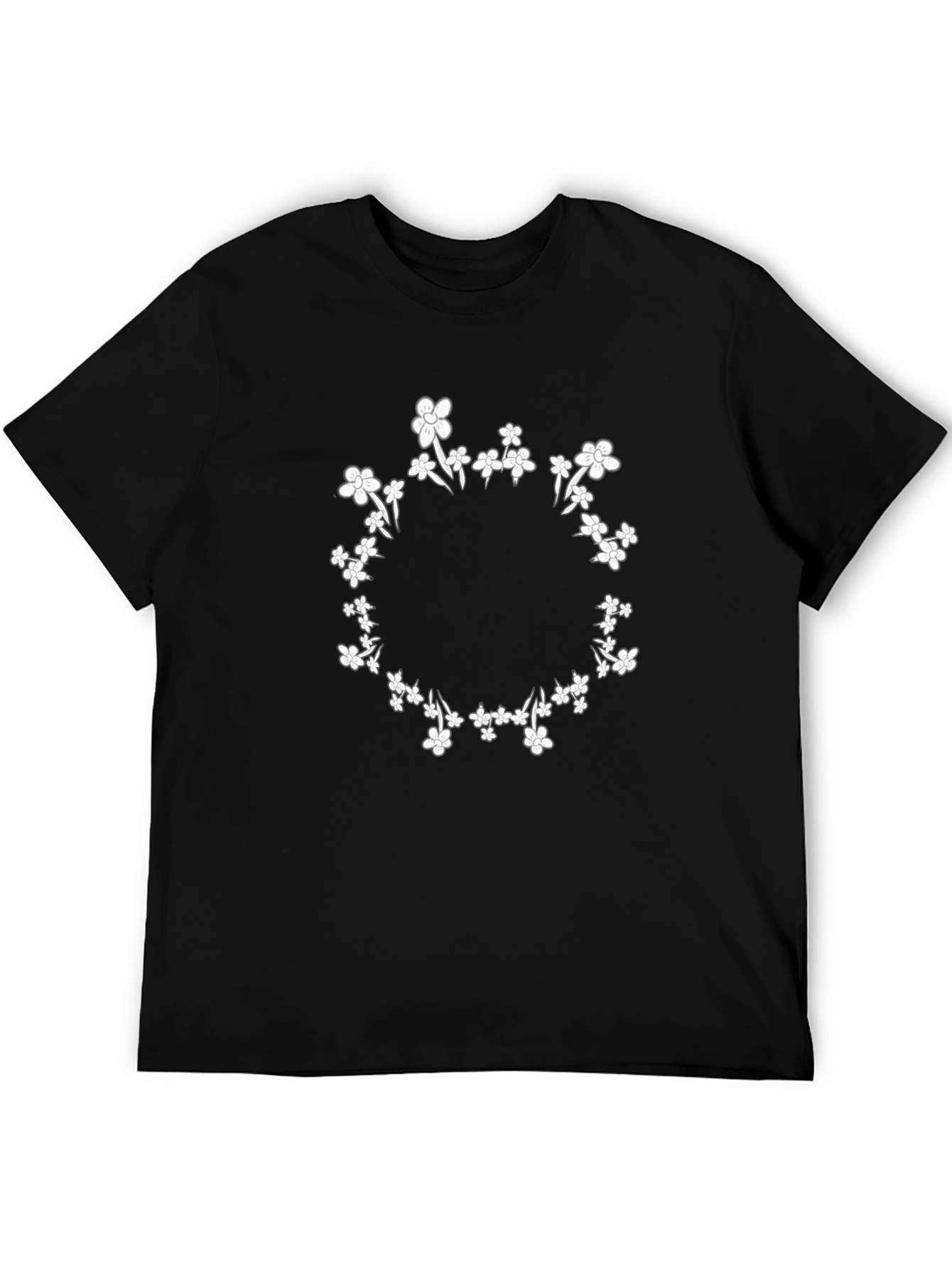 Floral Wreath Graphic Tee - Stylish Black T-Shirt