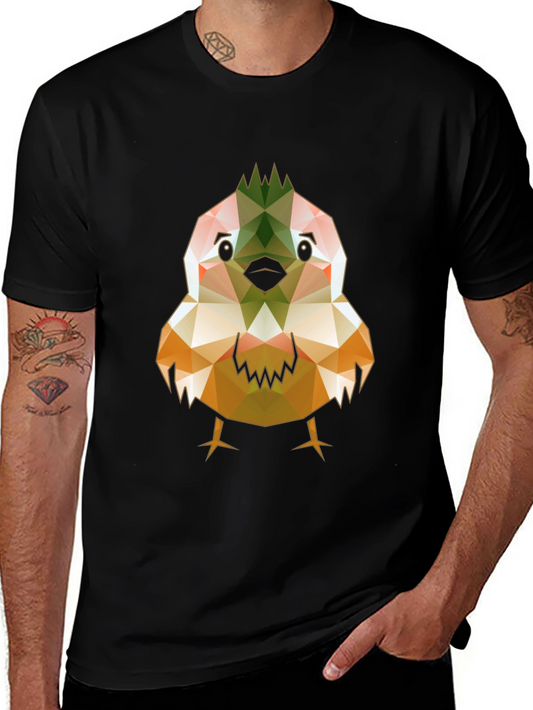 Geometric Bird Print Black T-Shirt