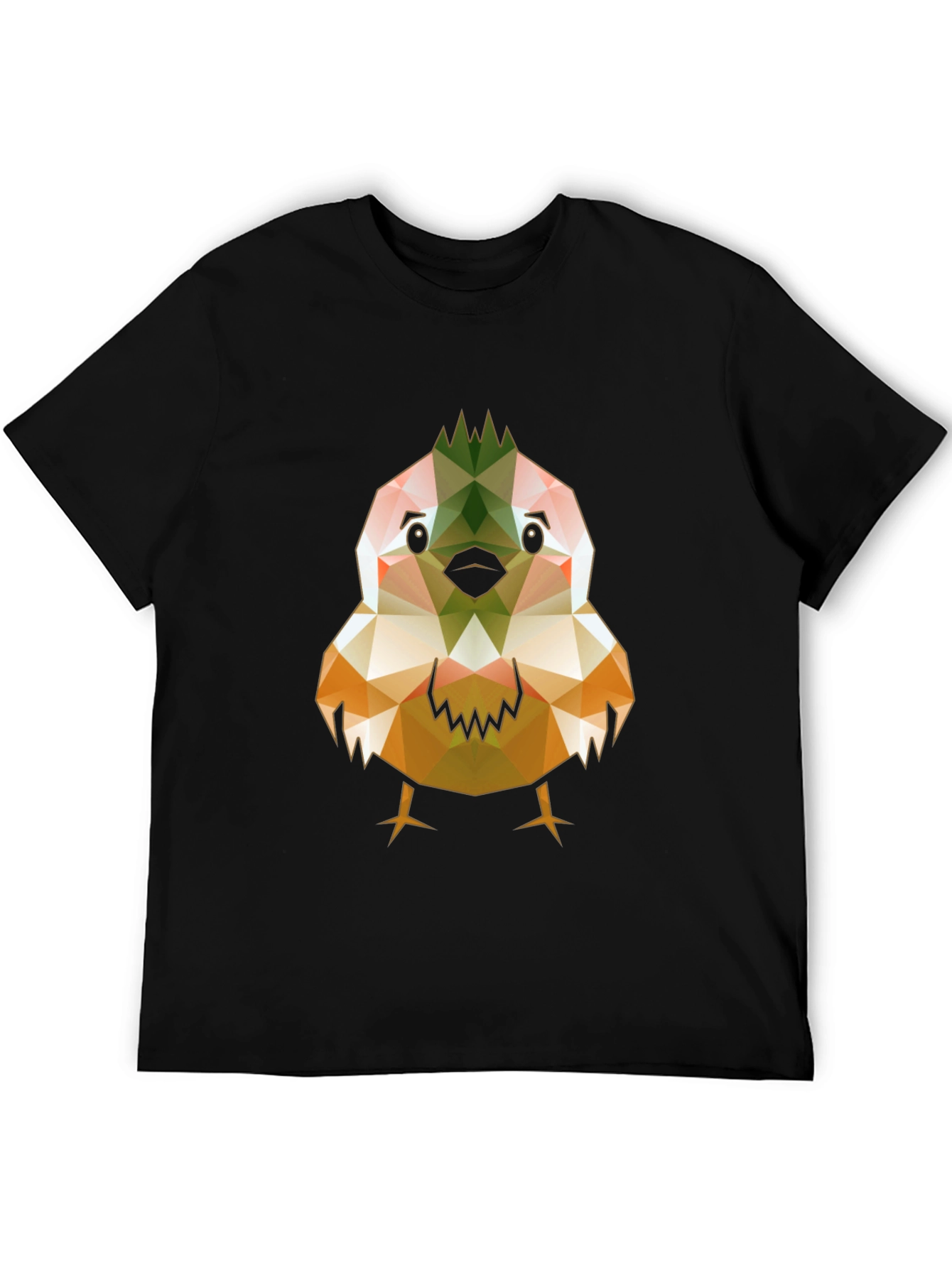 Geometric Bird Print Black T-Shirt