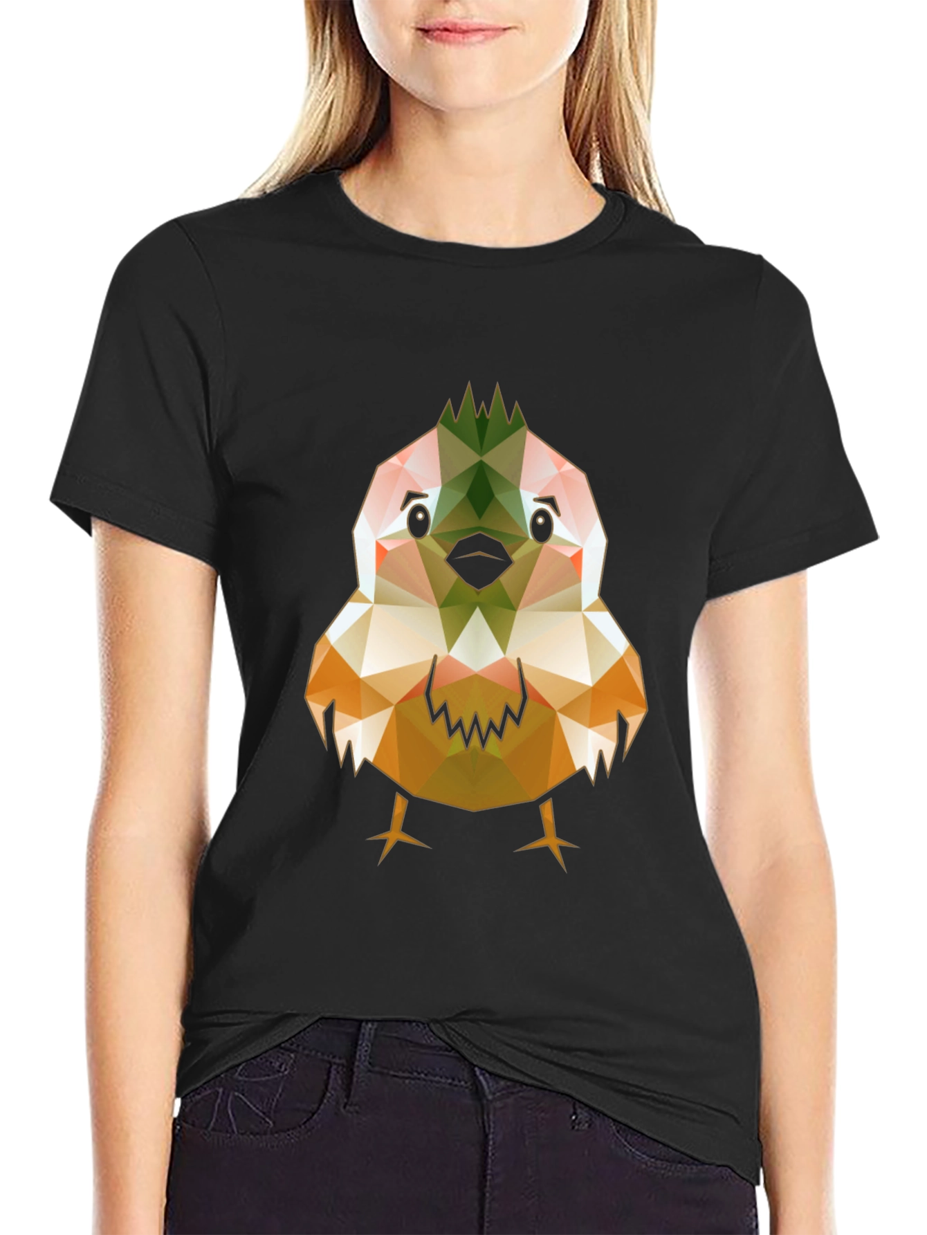 Geometric Bird Print Black T-Shirt