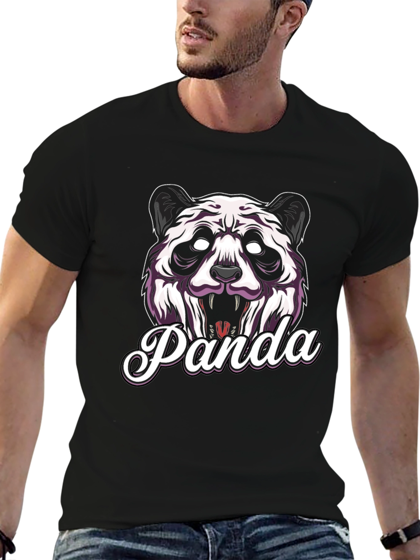 Mens Black Panda Graphic T-Shirt