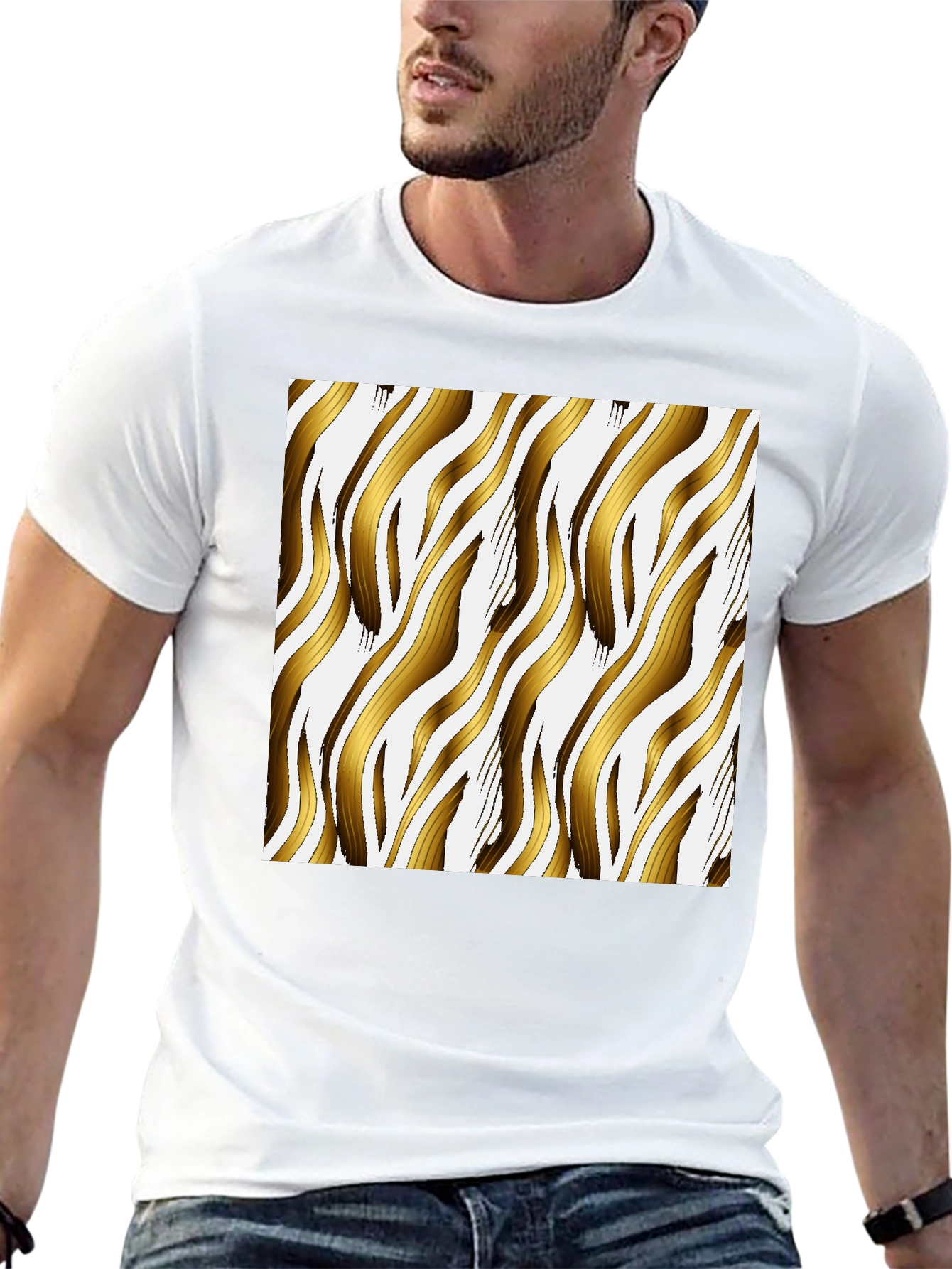Gold Zebra Striped Graphic Print Black T-Shirt