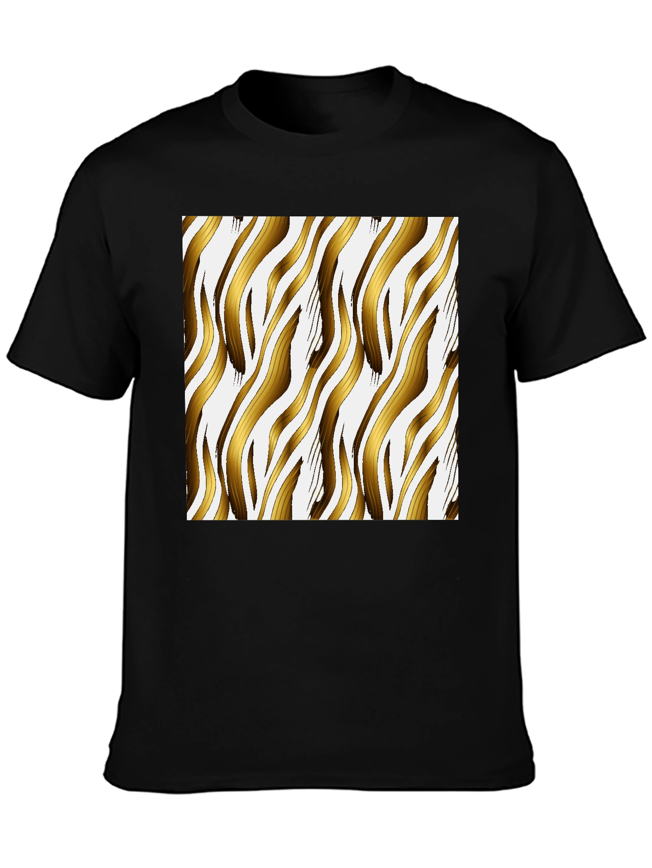 Gold Zebra Striped Graphic Print Black T-Shirt