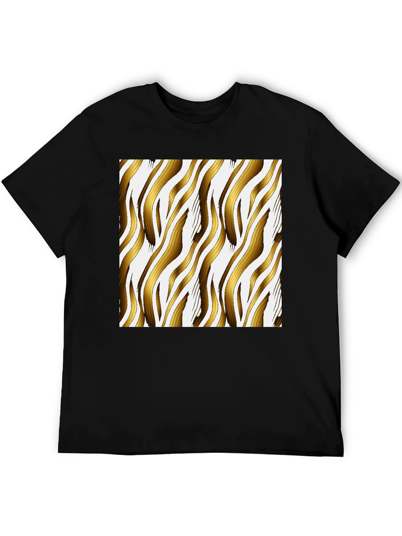 Gold Zebra Striped Graphic Print Black T-Shirt