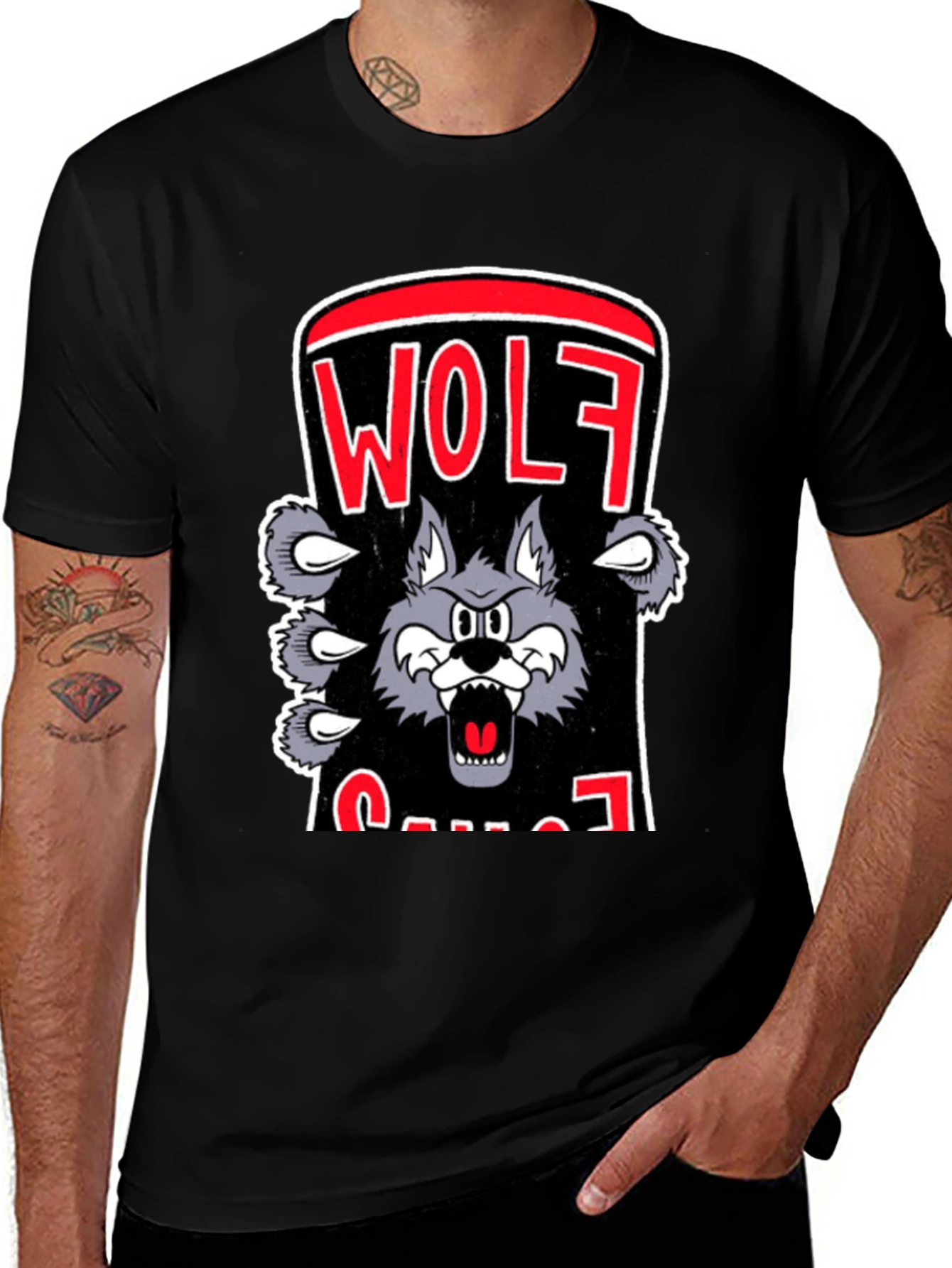 Wolf Cartoon Graphic Print T-Shirt