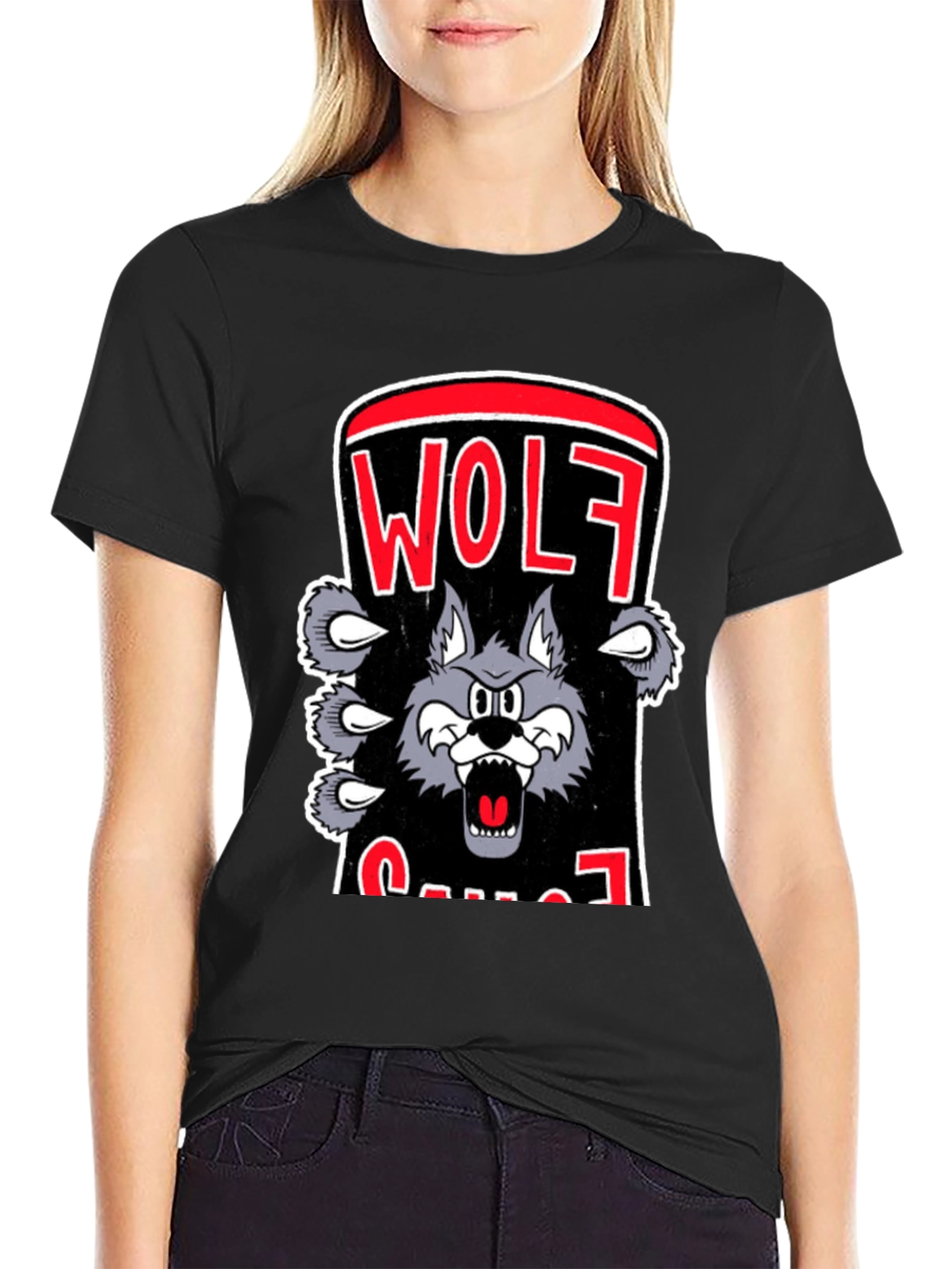 Wolf Cartoon Graphic Print T-Shirt