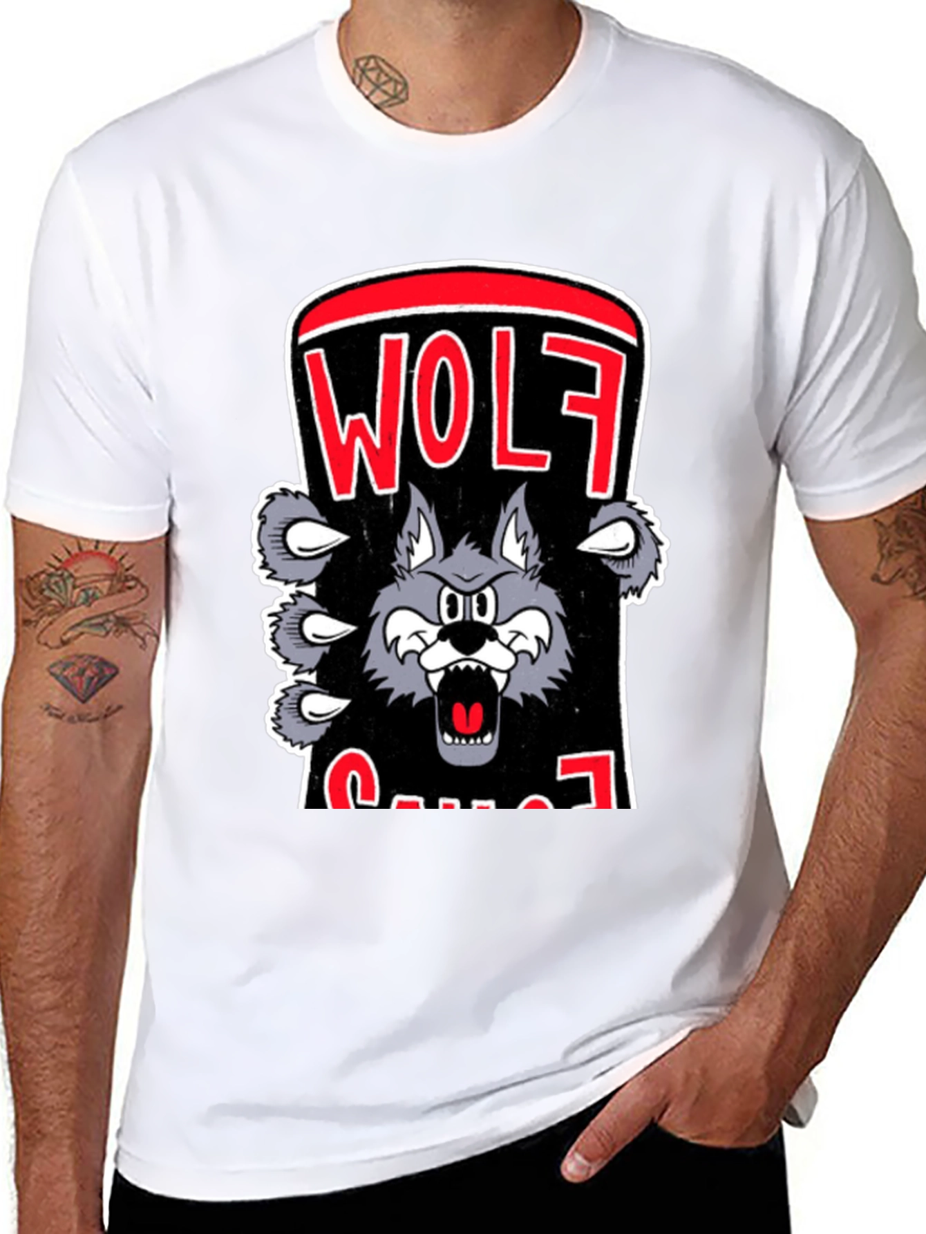 Wolf Cartoon Graphic Print T-Shirt