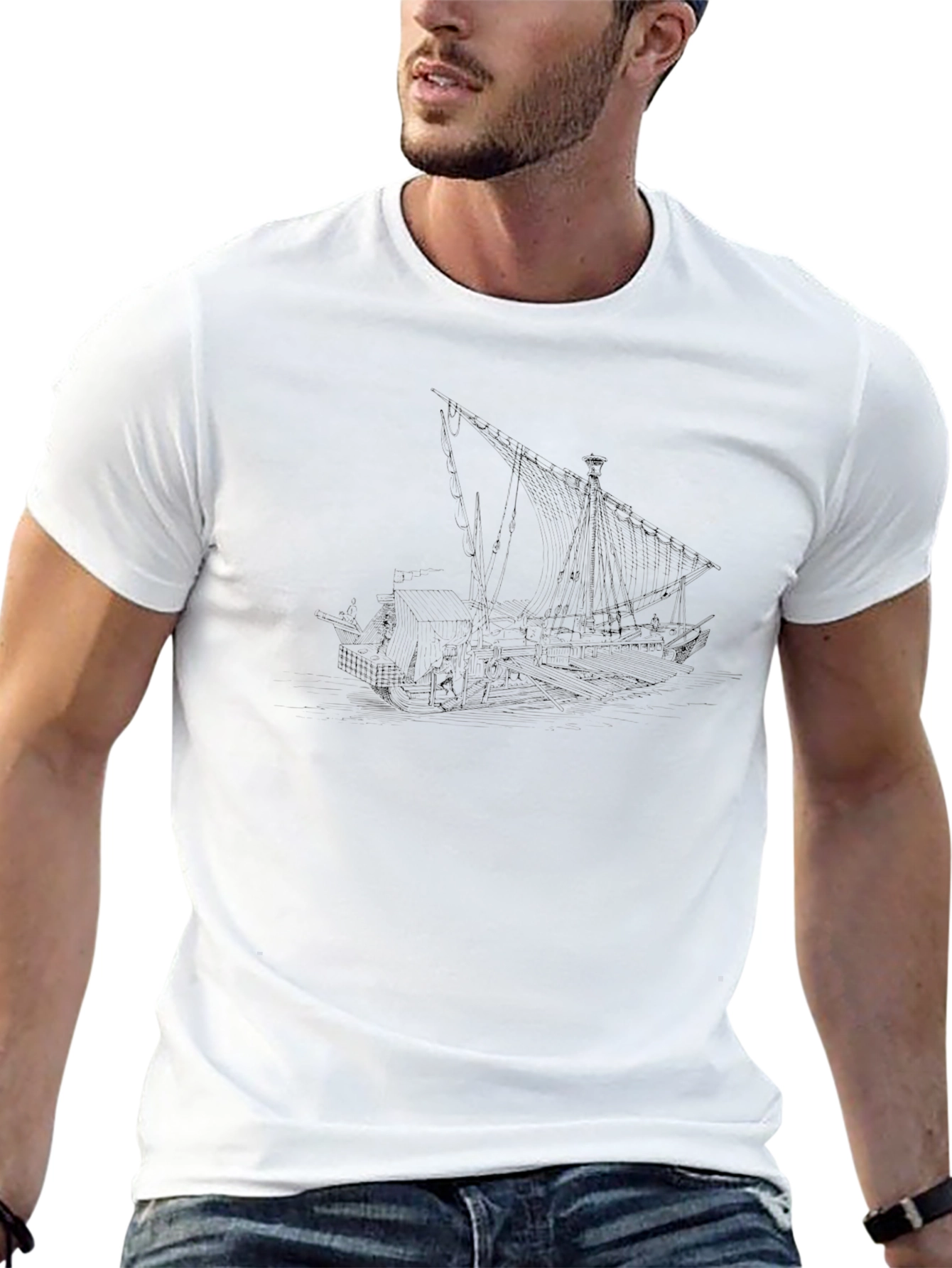 Nautical Ship Graphic T-Shirt - Black
