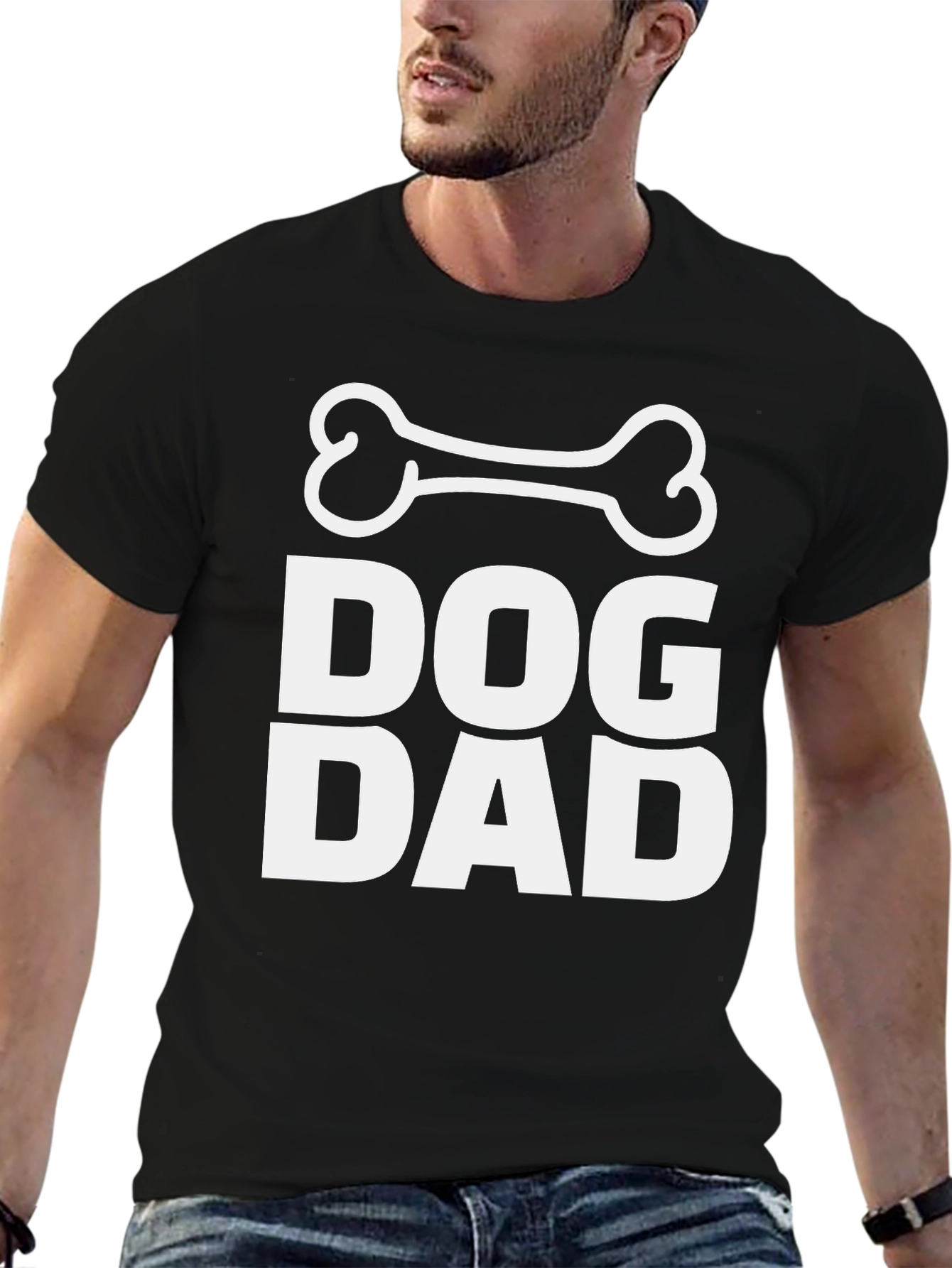 Dog Dad Tee - Black Cotton Blend Casual