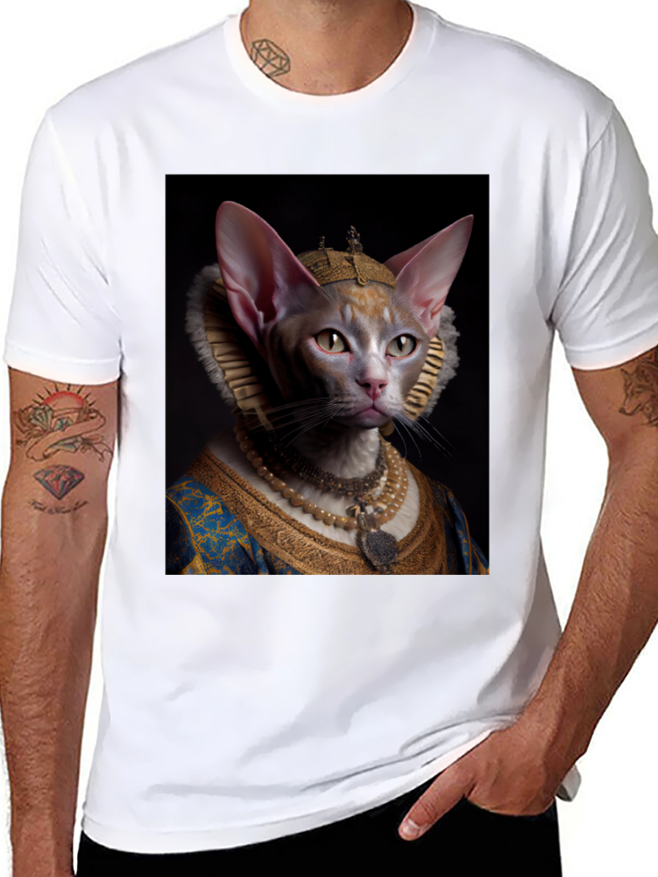 Regal Feline T-Shirt - Sphynx Cat Renaissance Portrait