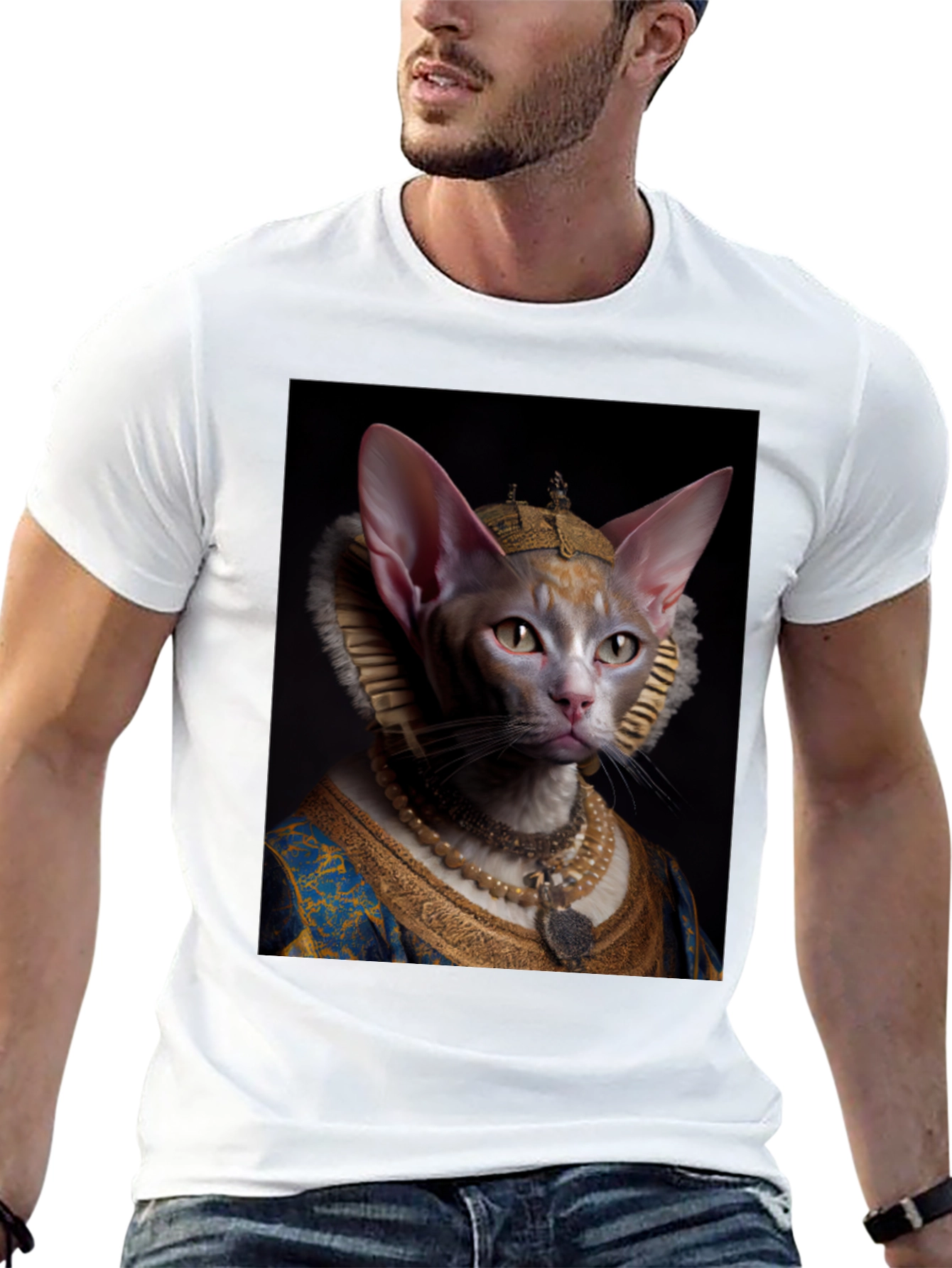 Regal Feline T-Shirt - Sphynx Cat Renaissance Portrait