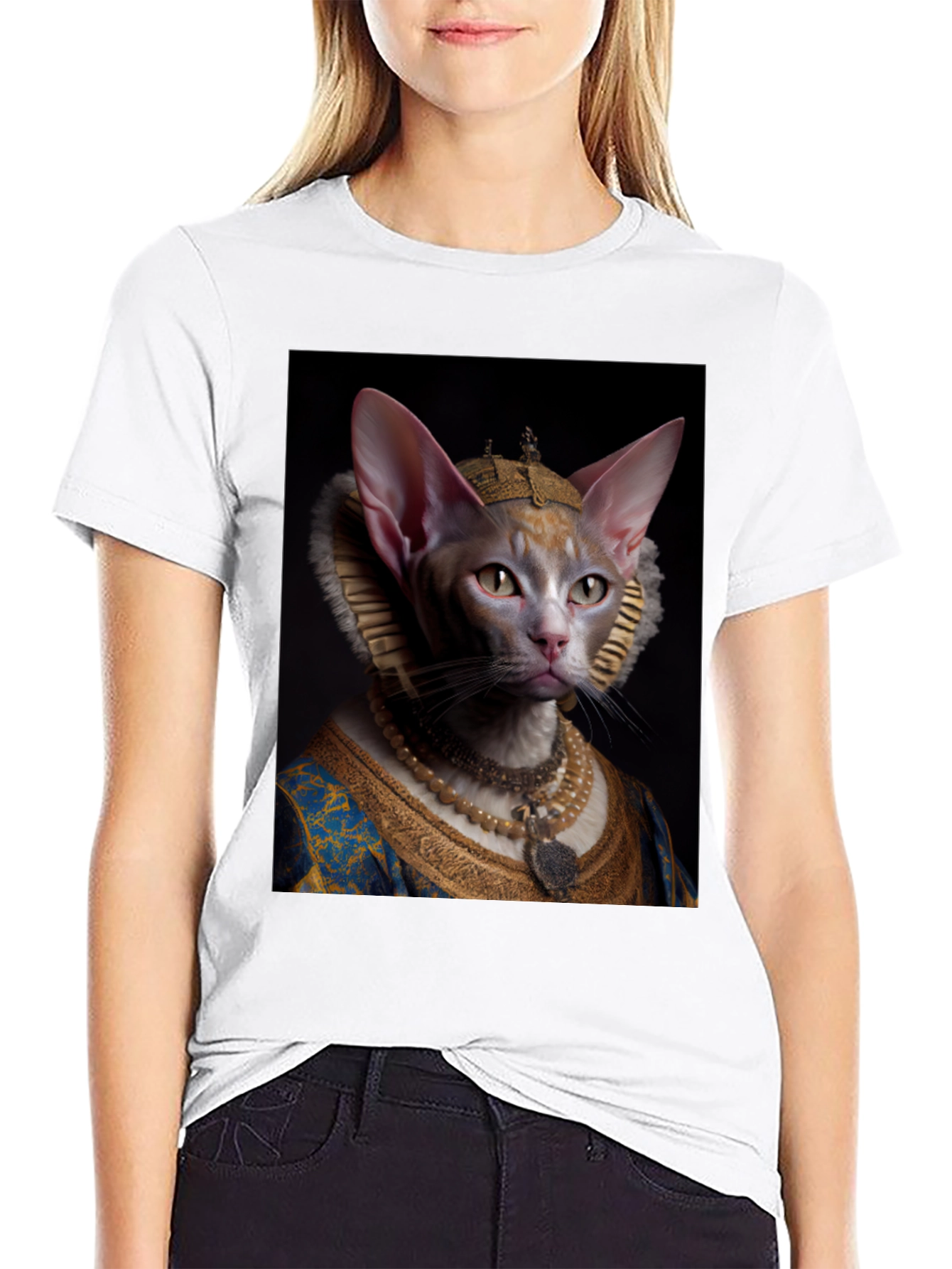 Regal Feline T-Shirt - Sphynx Cat Renaissance Portrait