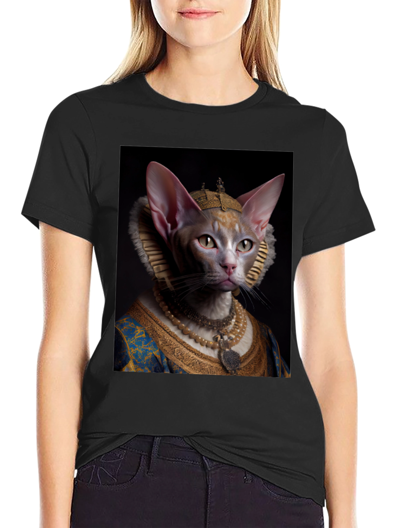 Regal Feline T-Shirt - Sphynx Cat Renaissance Portrait