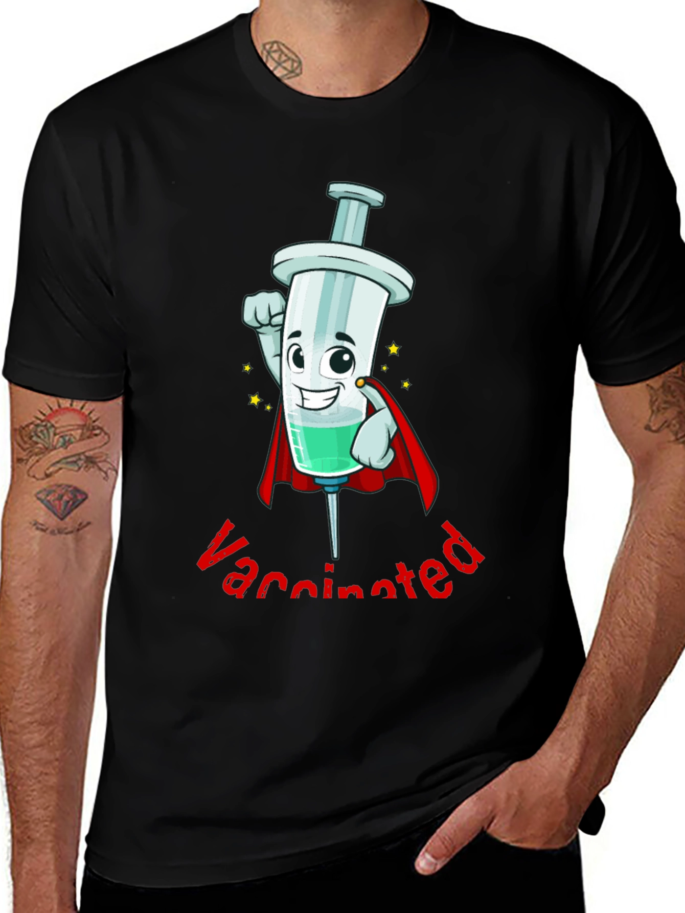 Vaccinated Hero Cartoon Syringe T-Shirt