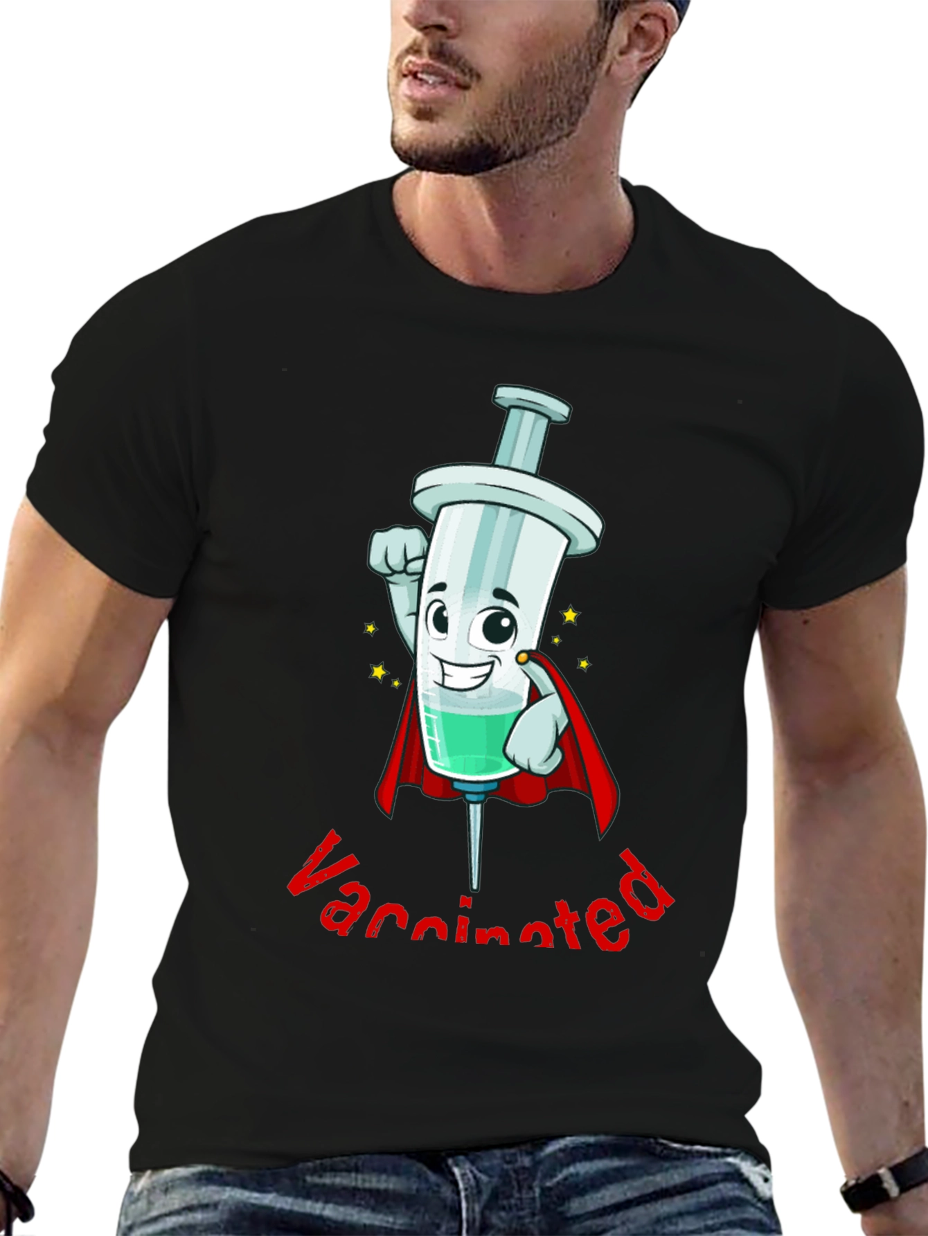 Vaccinated Hero Cartoon Syringe T-Shirt