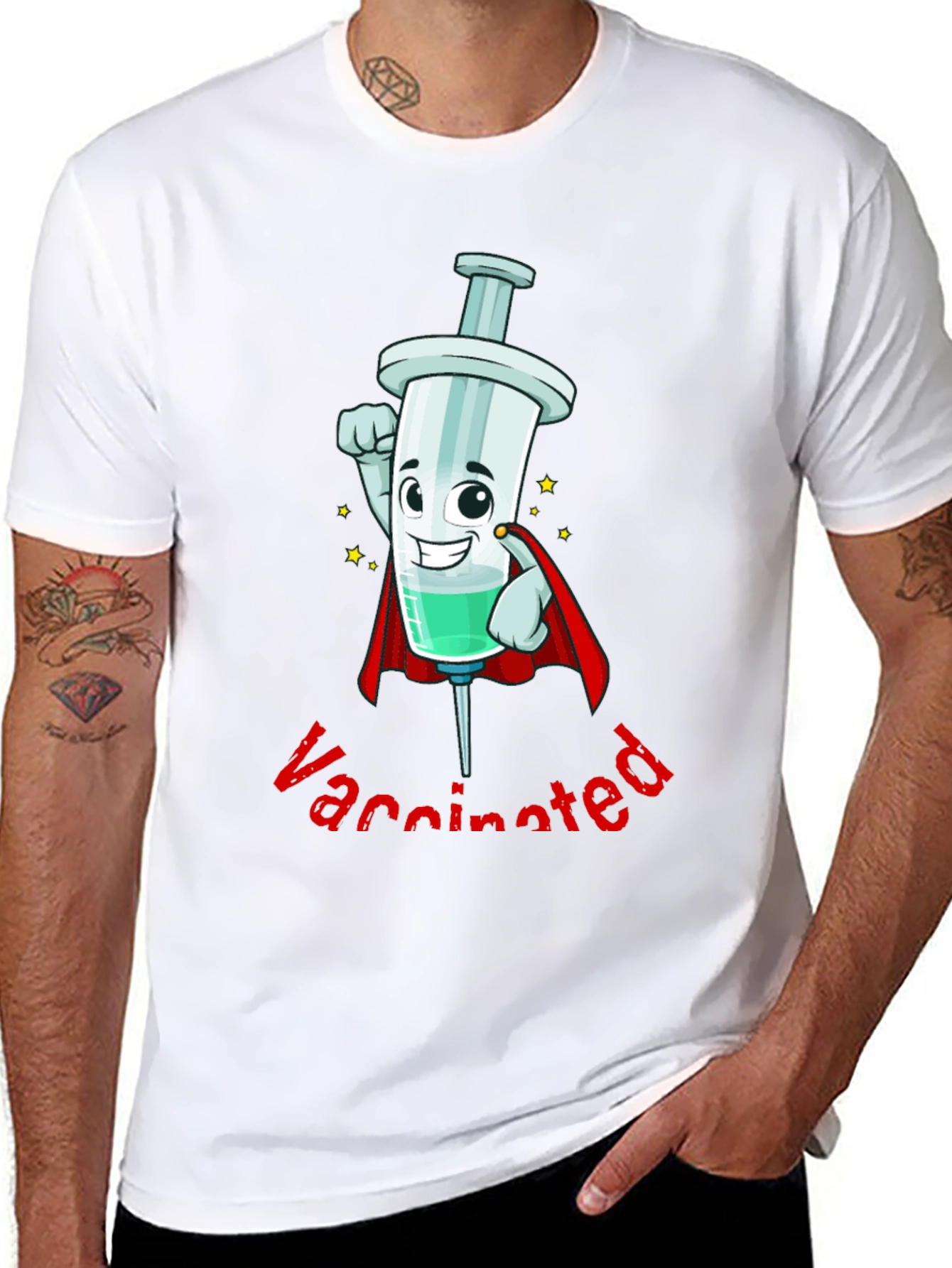Vaccinated Hero Cartoon Syringe T-Shirt