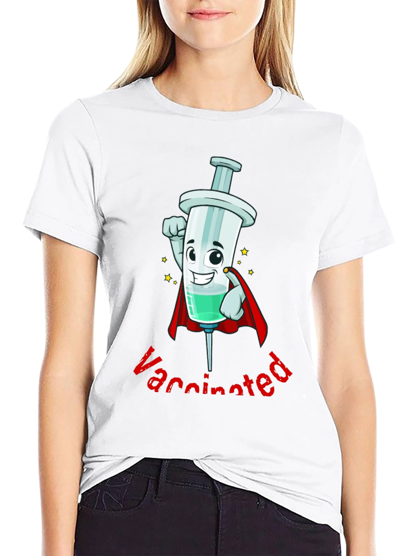 Vaccinated Hero Cartoon Syringe T-Shirt