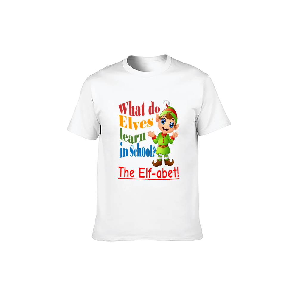 Whimsical "What Do Elves Learn in School?" Pun T-Shirt - 100% Cotton | Fun Christmas Gift | Cute Holiday Humor Tee