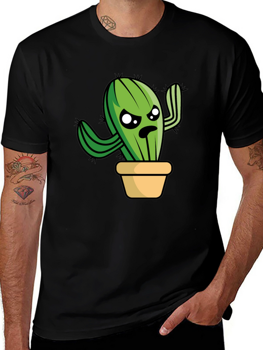 Funny Grumpy Cactus in Pot Graphic T-Shirt