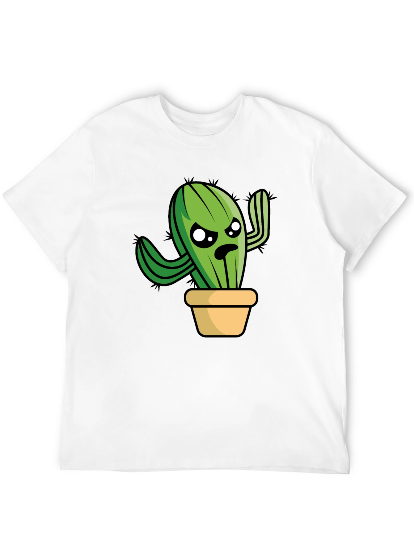 Funny Grumpy Cactus in Pot Graphic T-Shirt