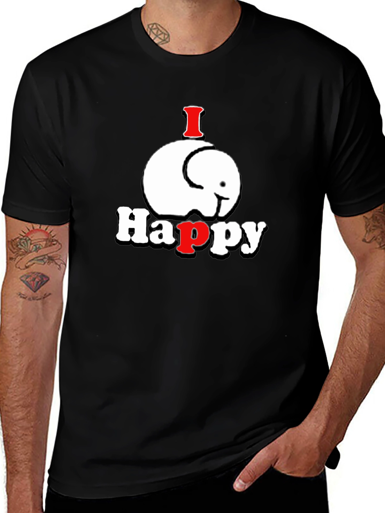 I Happy Elephant Graphic T-Shirt - Black