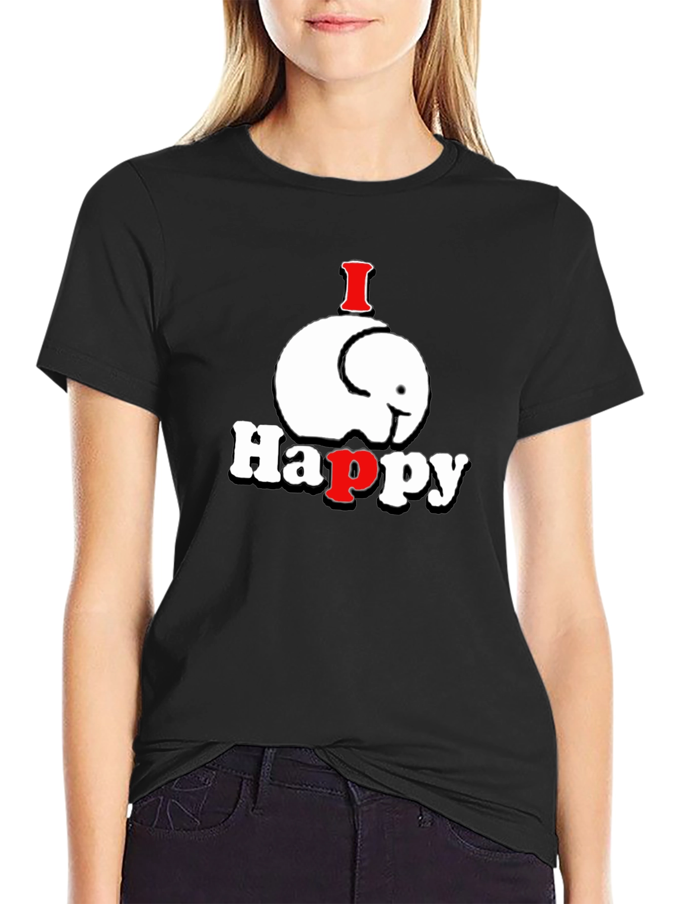 I Happy Elephant Graphic T-Shirt - Black