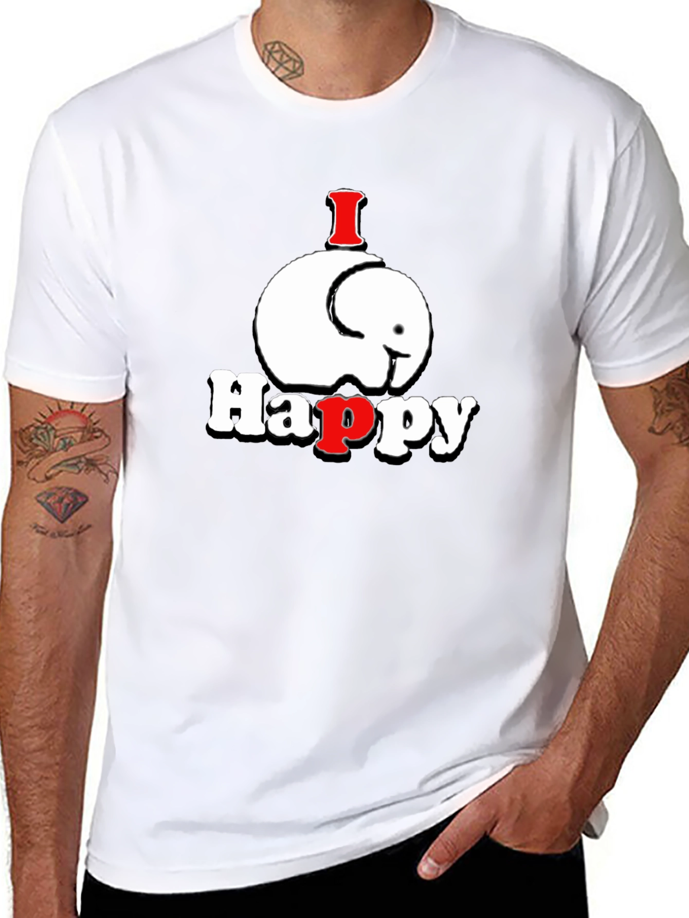 I Happy Elephant Graphic T-Shirt - Black