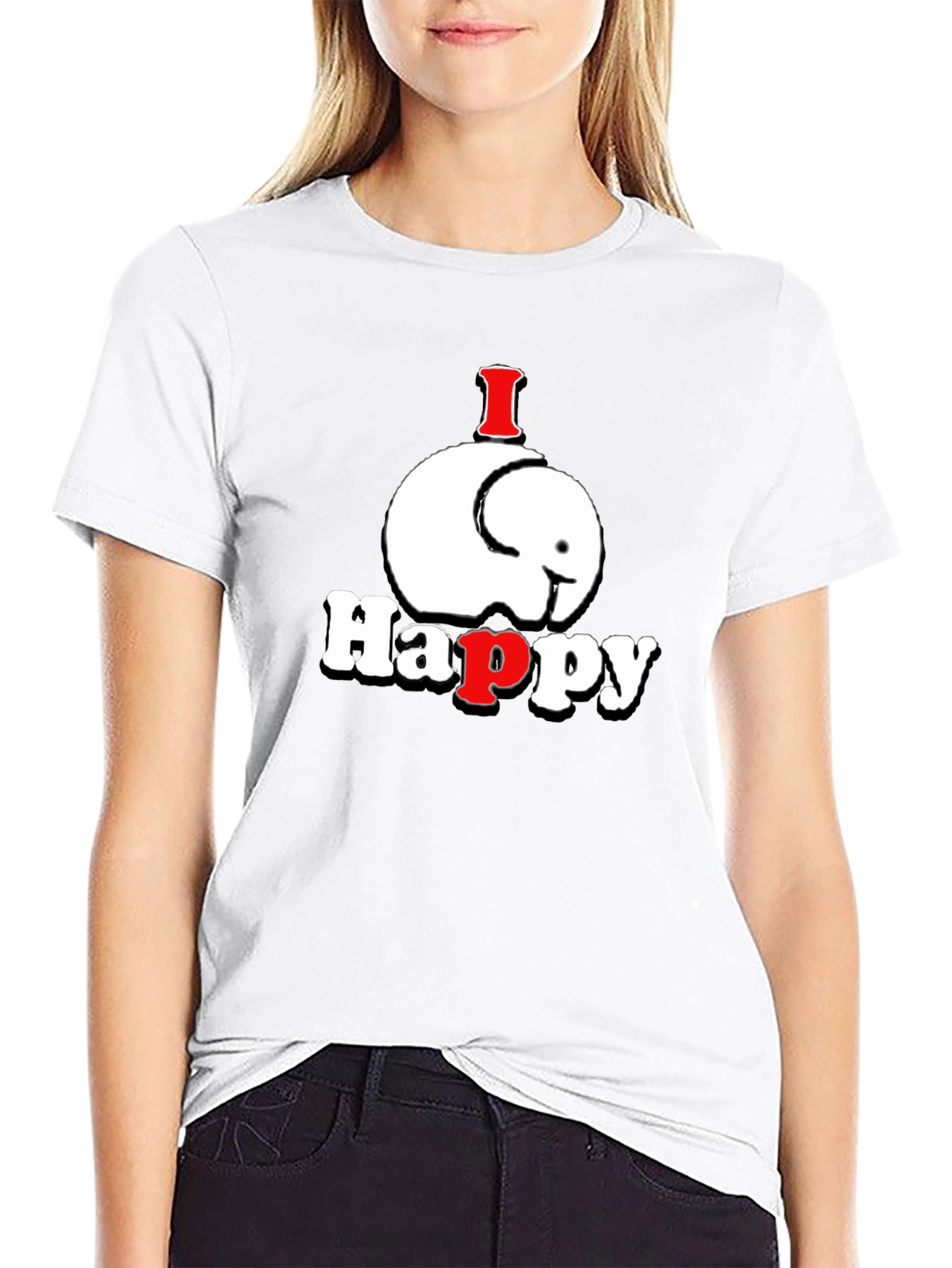I Happy Elephant Graphic T-Shirt - Black