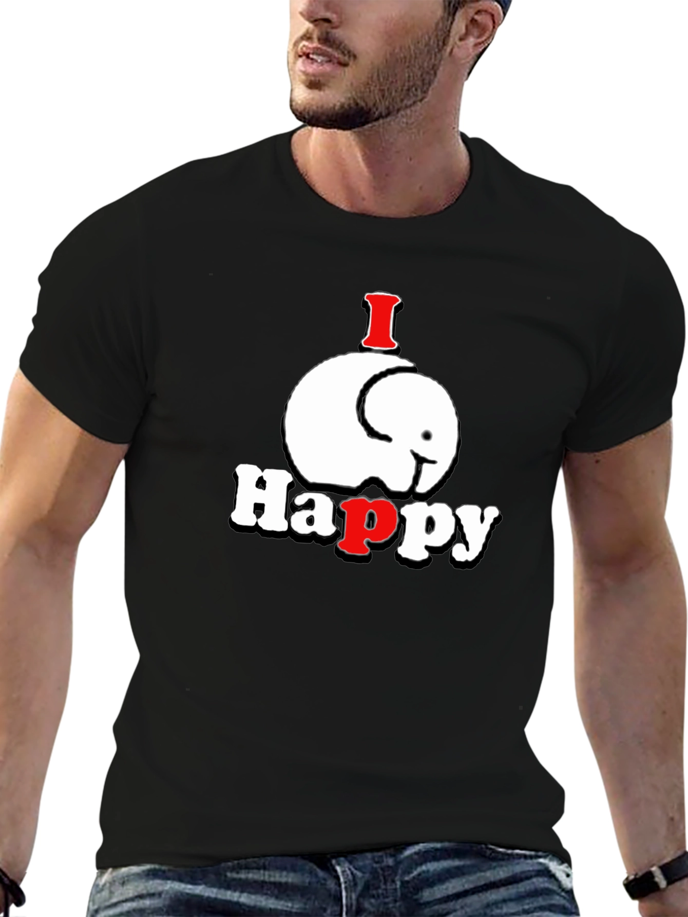 I Happy Elephant Graphic T-Shirt - Black