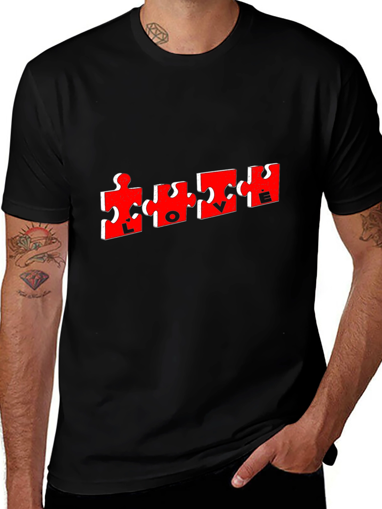 Puzzle Piece Love T-Shirt - Mens Black Tee