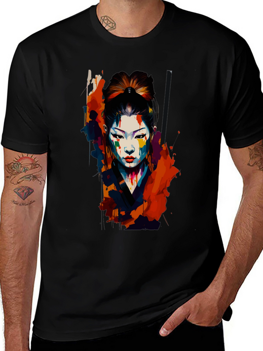 Geisha Art Graphic Tee - Unique Colorful Design