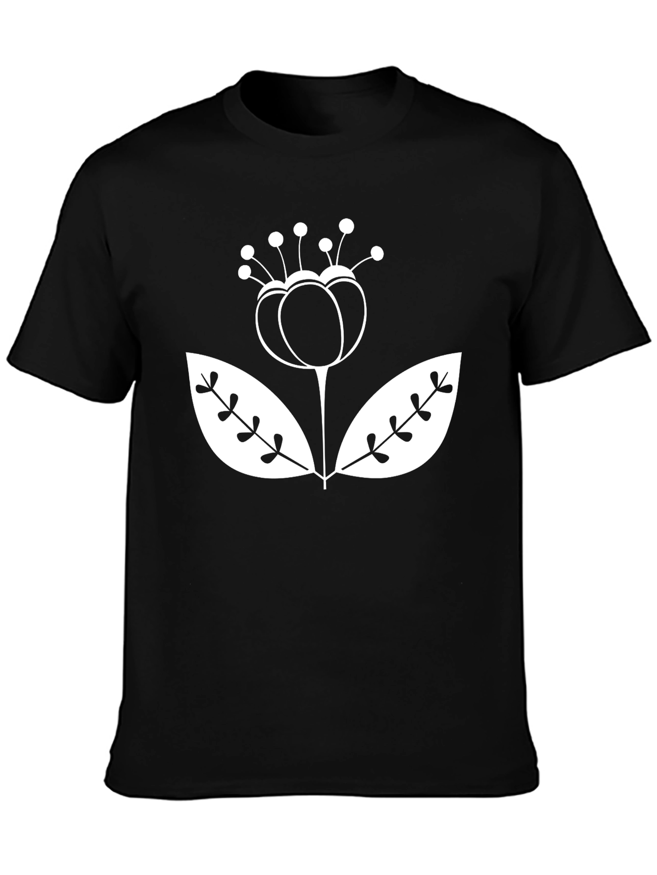 Stylish Floral Graphic Tee - Black