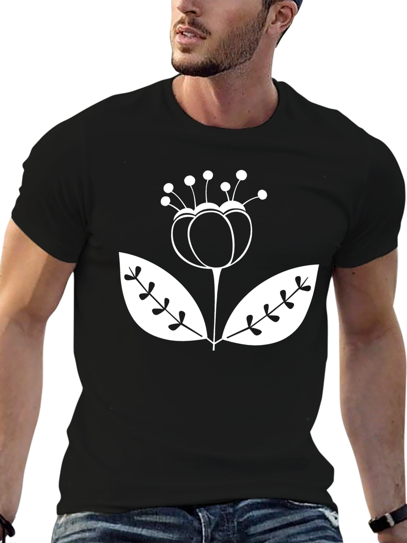 Stylish Floral Graphic Tee - Black