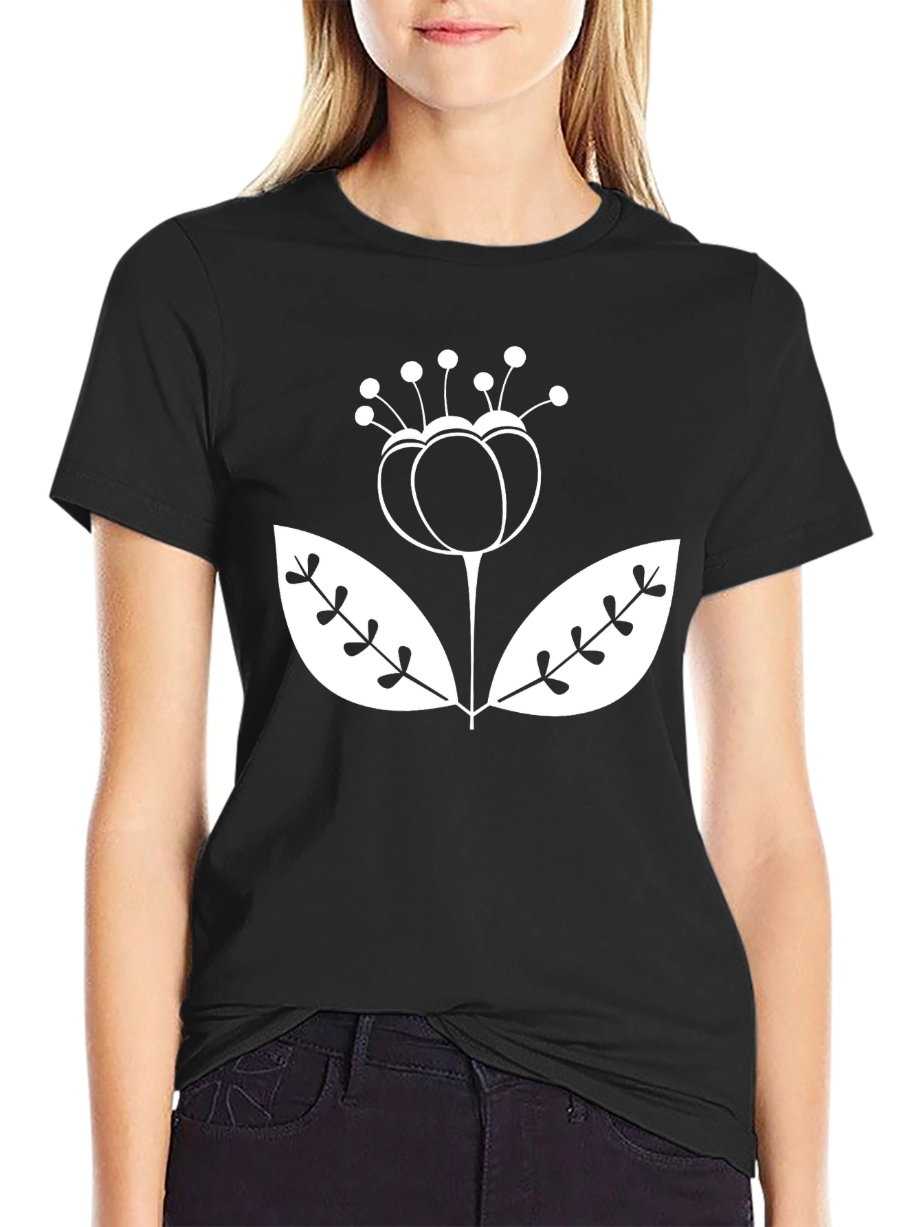 Stylish Floral Graphic Tee - Black