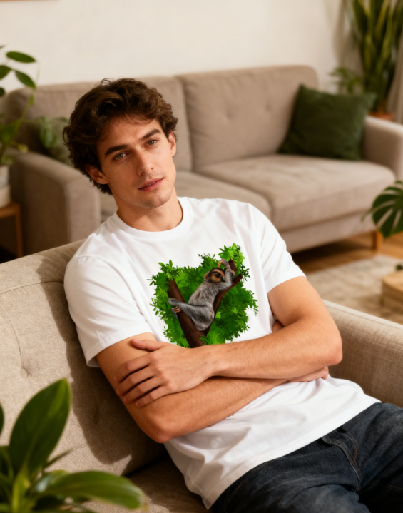 Men's Sloth in Jungle Nature Graphic Print T-Shirt, 1 pcs 190g 100% Pure Cotton Casual Short-Sleeve T-Shirt