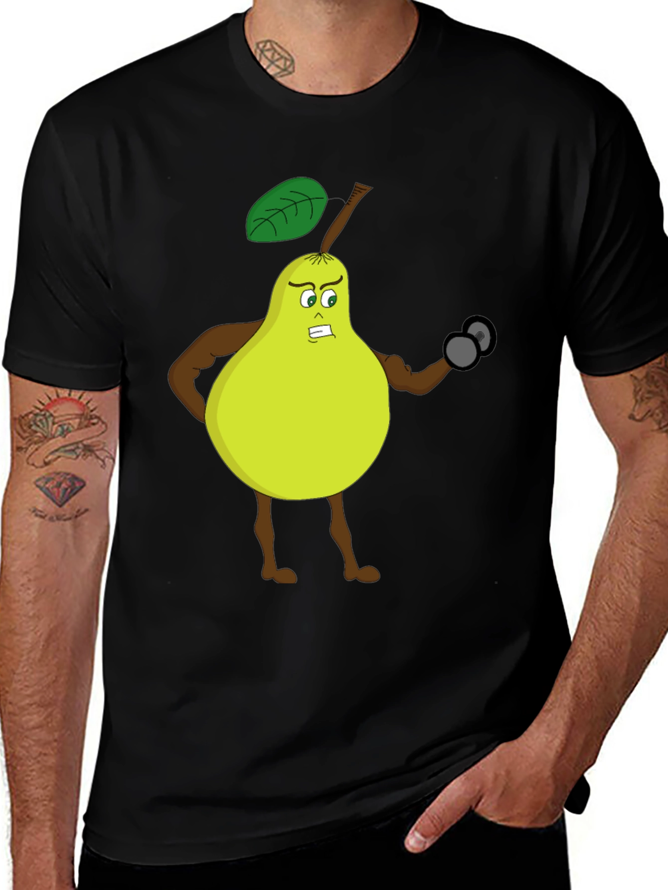 Funny Gym Pear Black T-Shirt