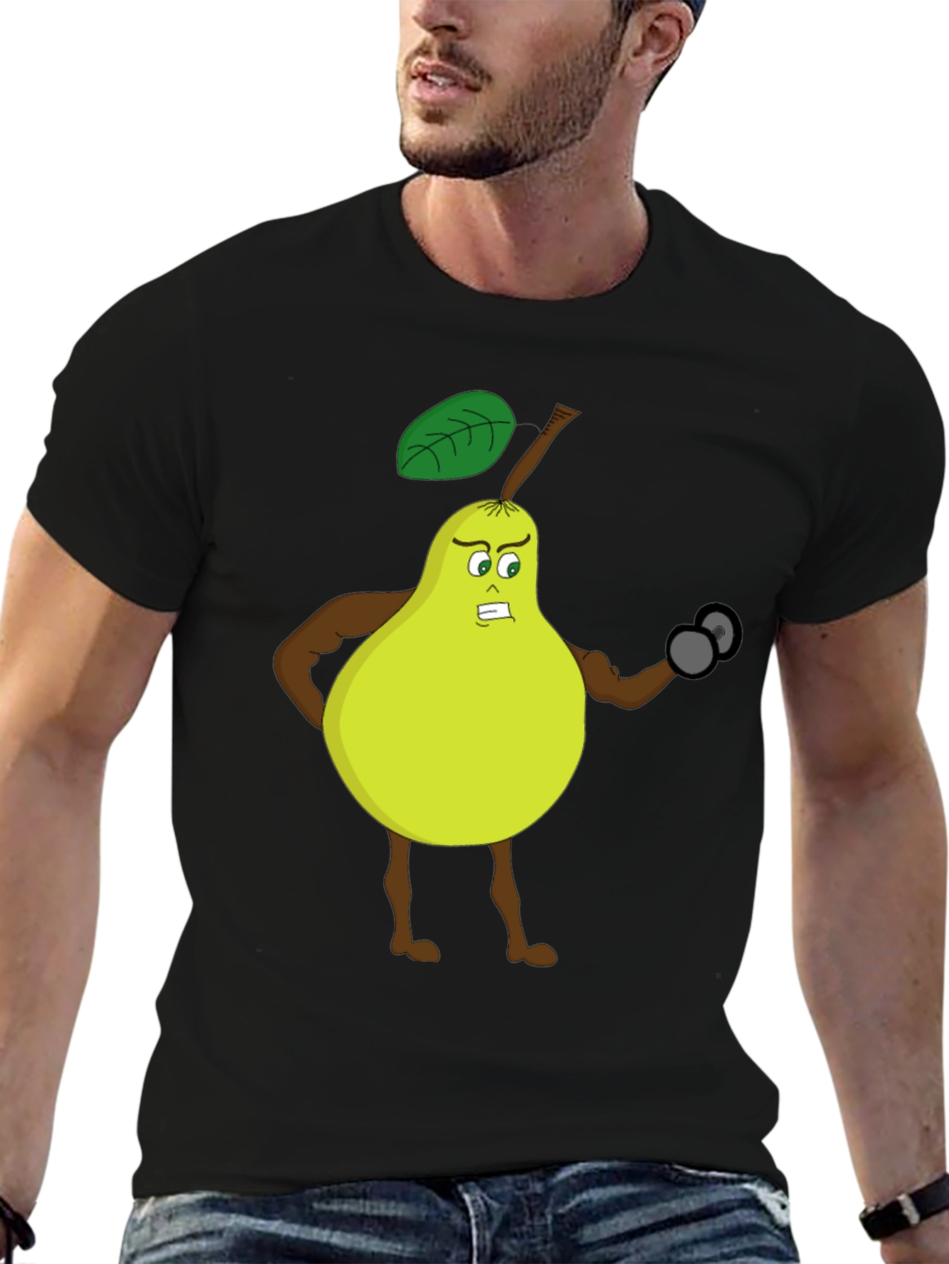 Funny Gym Pear Black T-Shirt