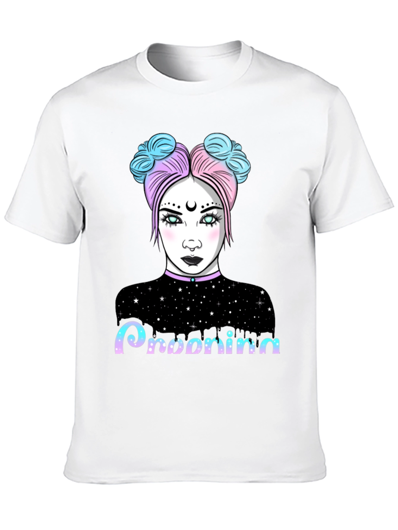 Pastel Goth Girl Graphic Tee - Midnight Starry Design